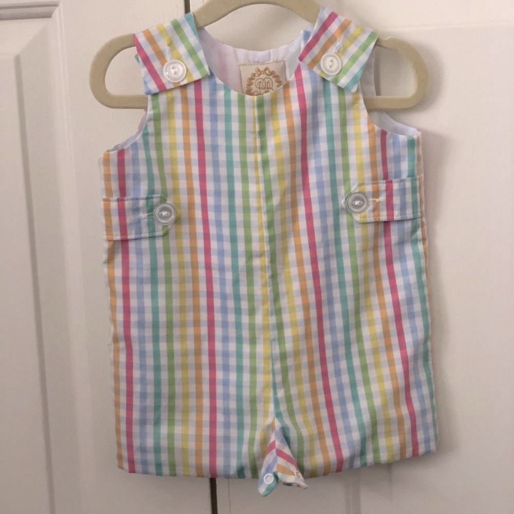 Beaufort Bonnet TBBC Jon Jon / Baby Boys Shortalls in Old Preston Plaid, 0-6m